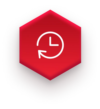 white clock icon on red hexagon on fulfillment website