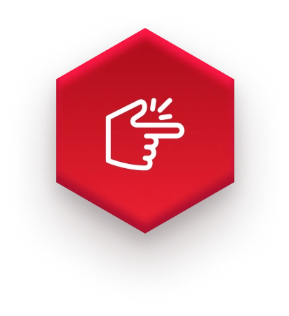 white upward arrow icon on red hexagon on fulfillment website