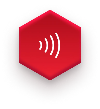 white radio waves arrow icon on red hexagon on fulfillment website