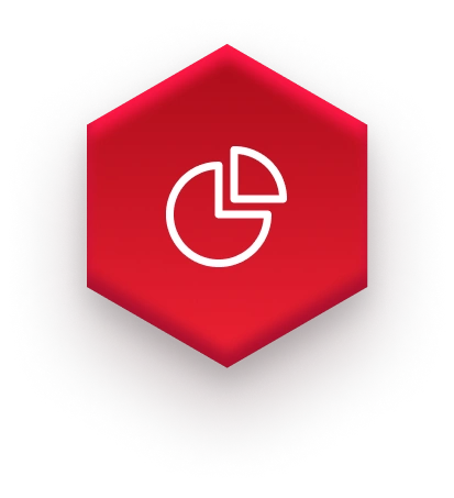 white pie chart icon on red hexagon on fulfillment website