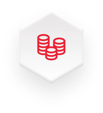red stacked coins on white hexagon icon on a fulfillment website