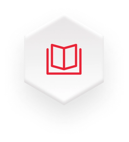 red book on white hexagon icon on a fulfillment website for books and media market
