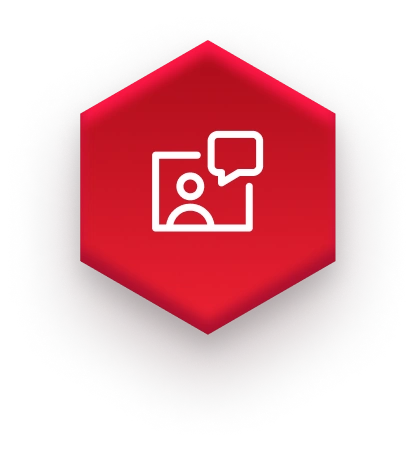 white customer support icon on red hexagon on fulfillment websiteflexibility