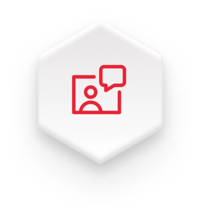 red customer support on white hexagon icon on a fulfillment website