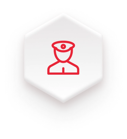 red officer on white hexagon icon on a fulfillment website