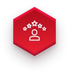 white person with starts icon on red hexagon on fulfillment website