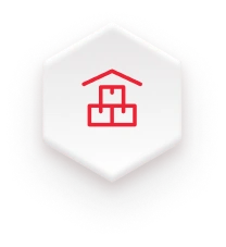 red boxes on white hexagon icon on a fulfillment website