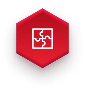 white puzzle icon on red hexagon on fulfillment website