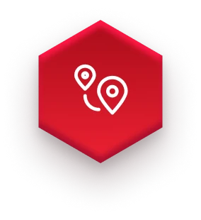 white map pins icon on red hexagon on fulfillment websiteflexibility