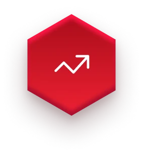white upward arrow icon on red hexagon on fulfillment website